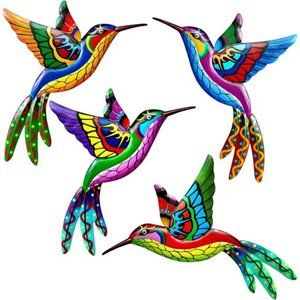 4 Pack Metal Hummingbird Wall Art Decor Metal Colorful Birds 3D Hanging Decor